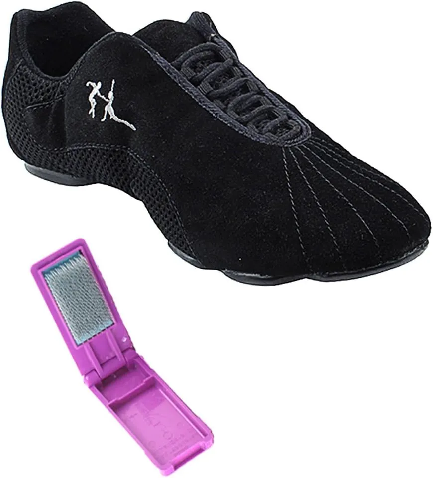 Very Fine Dance Shoes - Unisex Dance Sneakers - Flat Heel Gum Sole - VFSN016 and Foldable Brush Bundle - Black Suede - 13.5