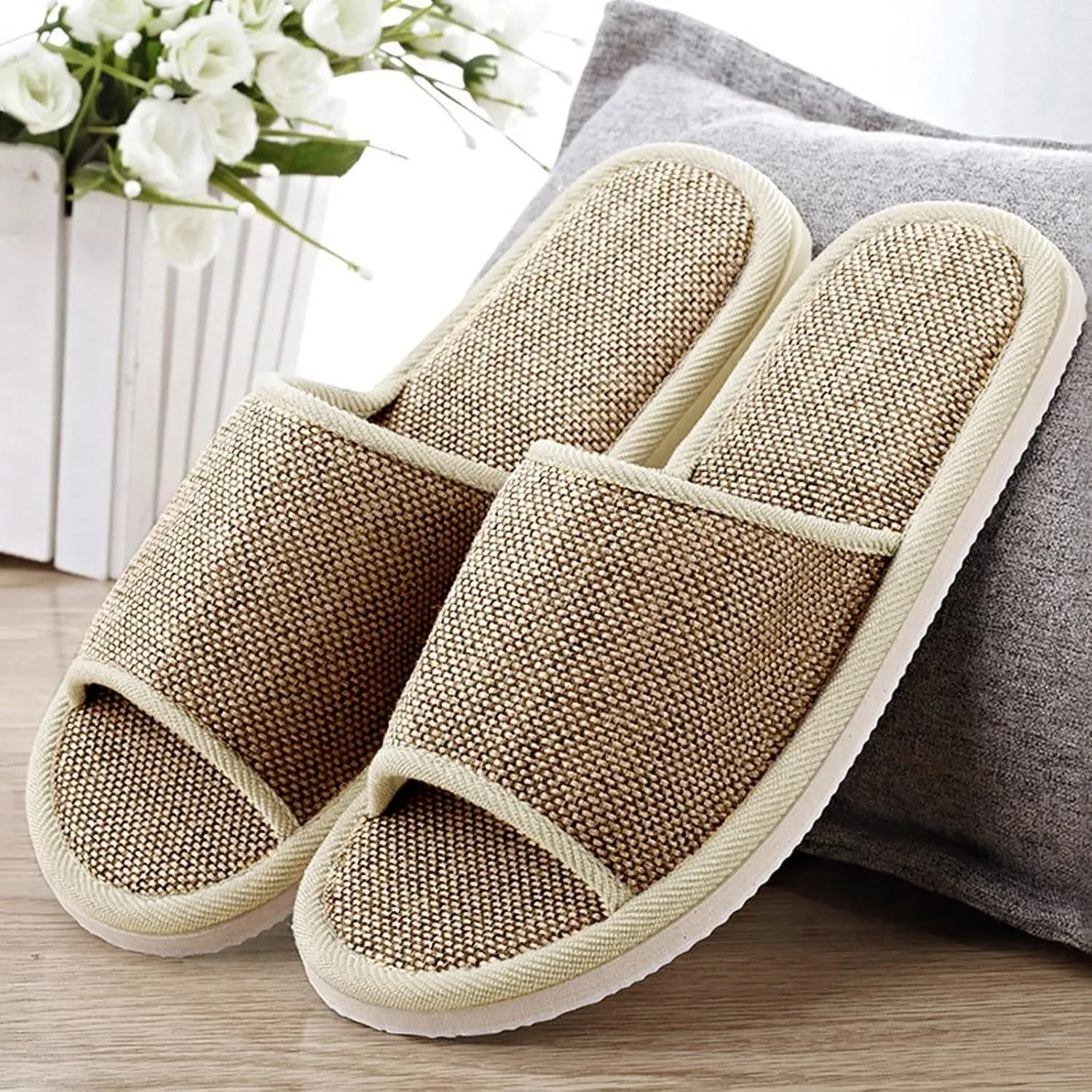 Washable House Slippers For Guests Unisex Disposable Indoor Travel Slipper With Thick Sole Non Slip Open Toe Slipper