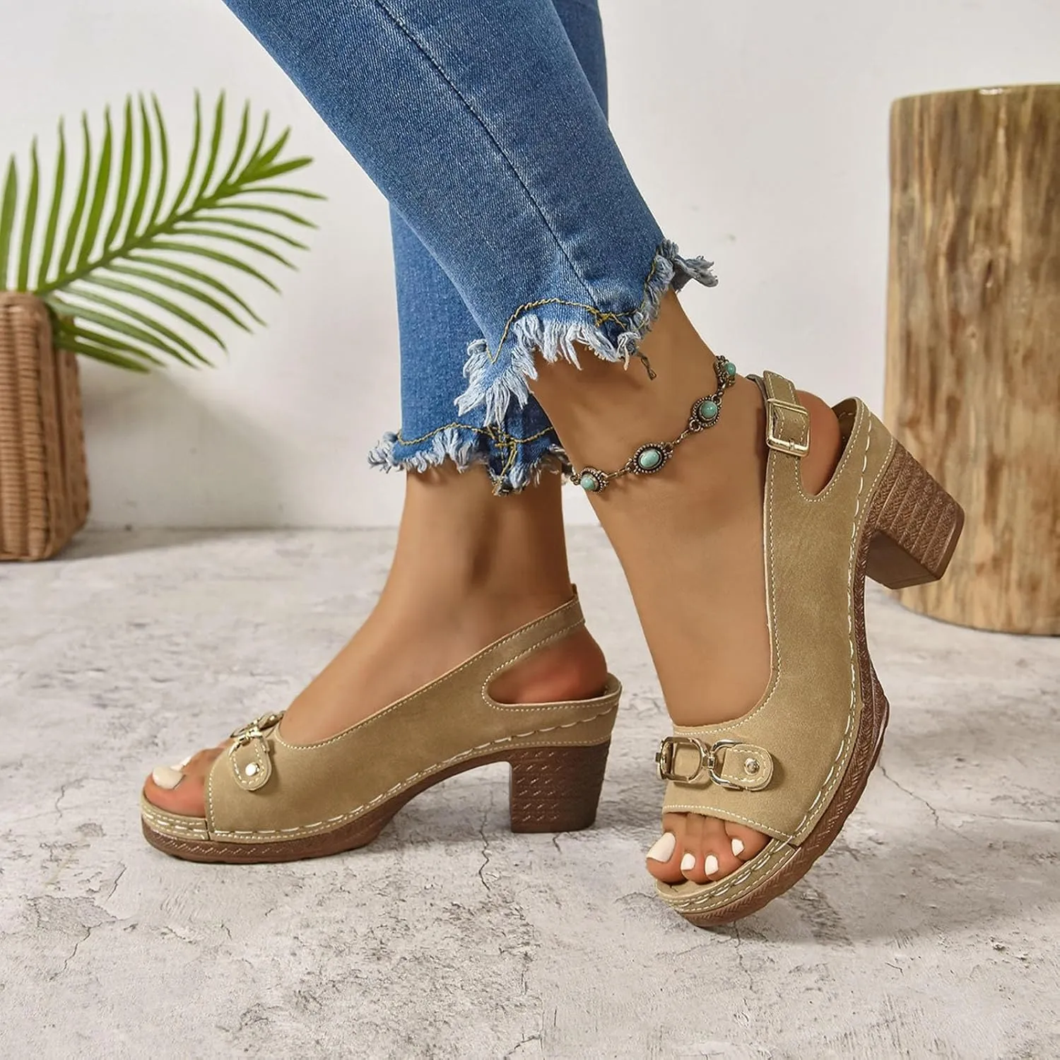 Wedge Sandals for Women 2025 Summer Casual Sandal Summer Open Toe Low Heel Shoes Orthopedic Sandals for Women Adjustable Strappy Beach Walking Shoes Chunky Heeled Sandal 2025
