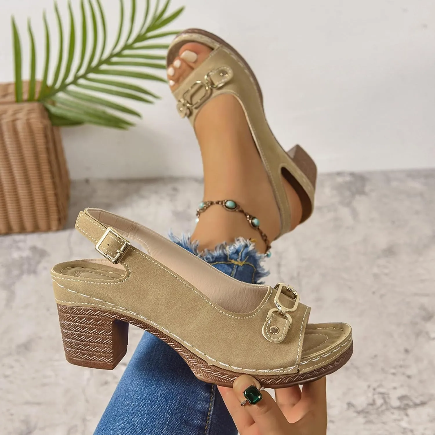 Wedge Sandals for Women 2025 Summer Casual Sandal Summer Open Toe Low Heel Shoes Orthopedic Sandals for Women Adjustable Strappy Beach Walking Shoes Chunky Heeled Sandal 2025