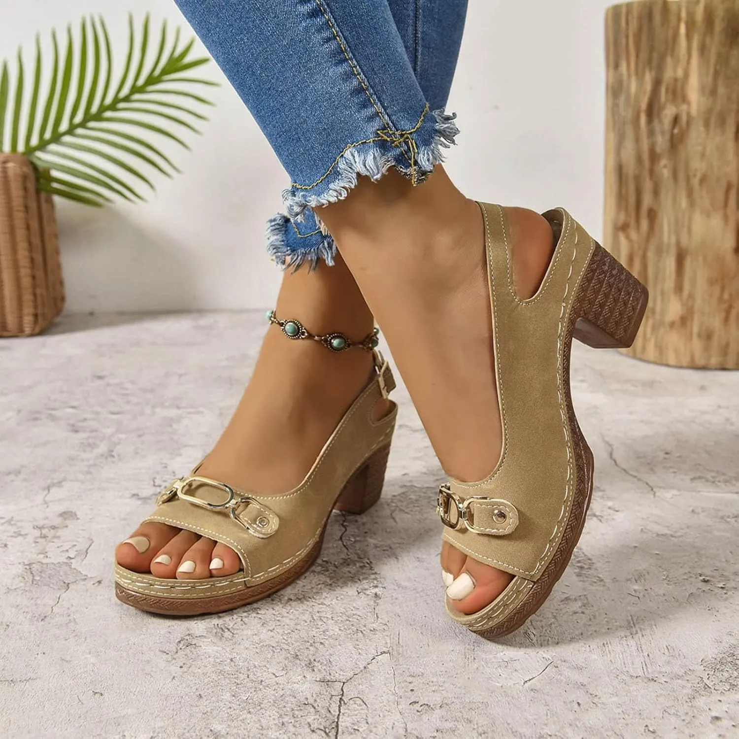 Wedge Sandals for Women 2025 Summer Casual Sandal Summer Open Toe Low Heel Shoes Orthopedic Sandals for Women Adjustable Strappy Beach Walking Shoes Chunky Heeled Sandal 2025