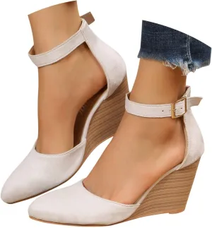 Wedge Sandals for Women, Summer Fashion Closed Toe Wedge Sandals Women Buckle Strap Pointed Toe High Heel Sandals