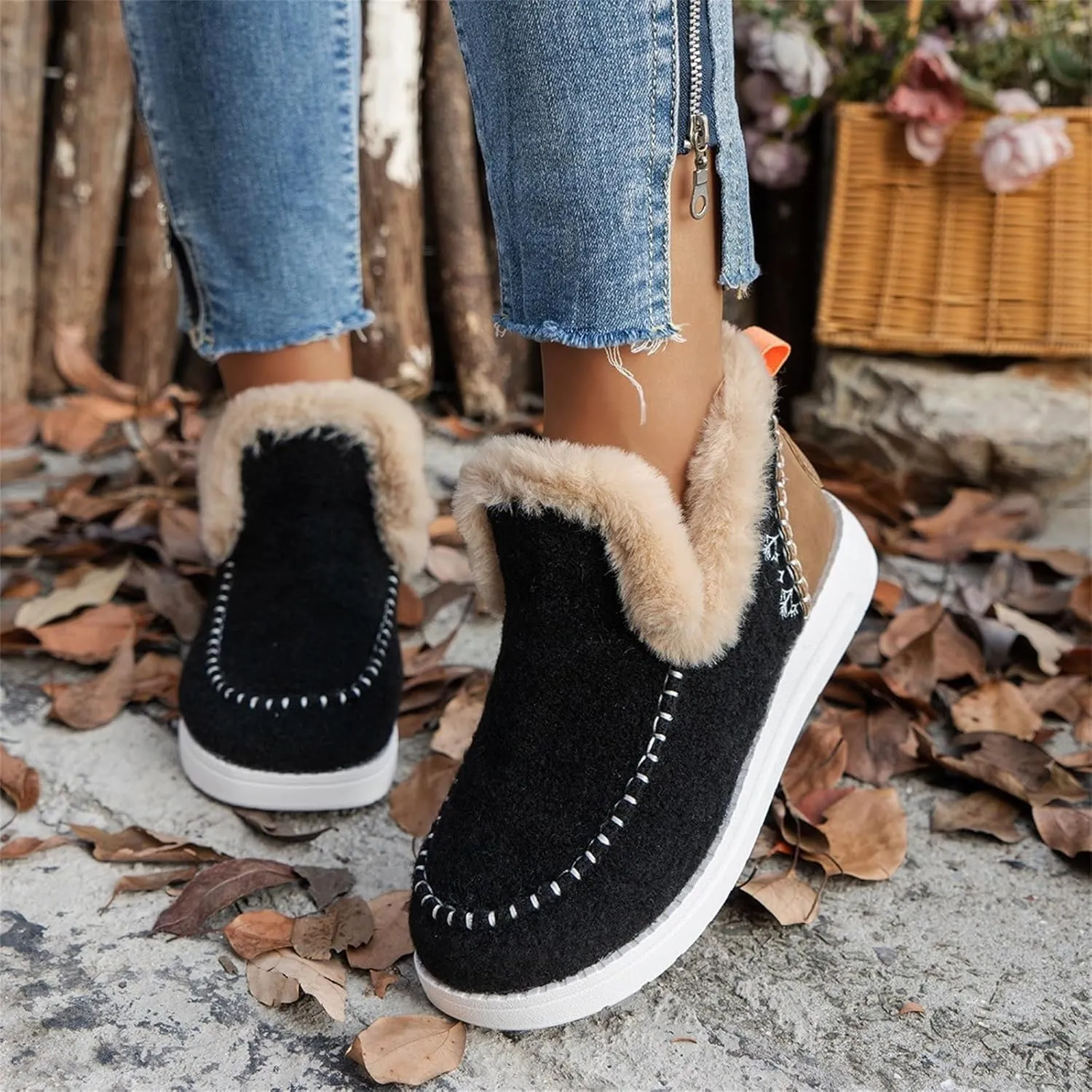 Winter Boots For Women 2024 Dressy Snow Boots Classic Faux Fur Lined Slip On Ankle Boots Fashion Warm Loafers Shoes
