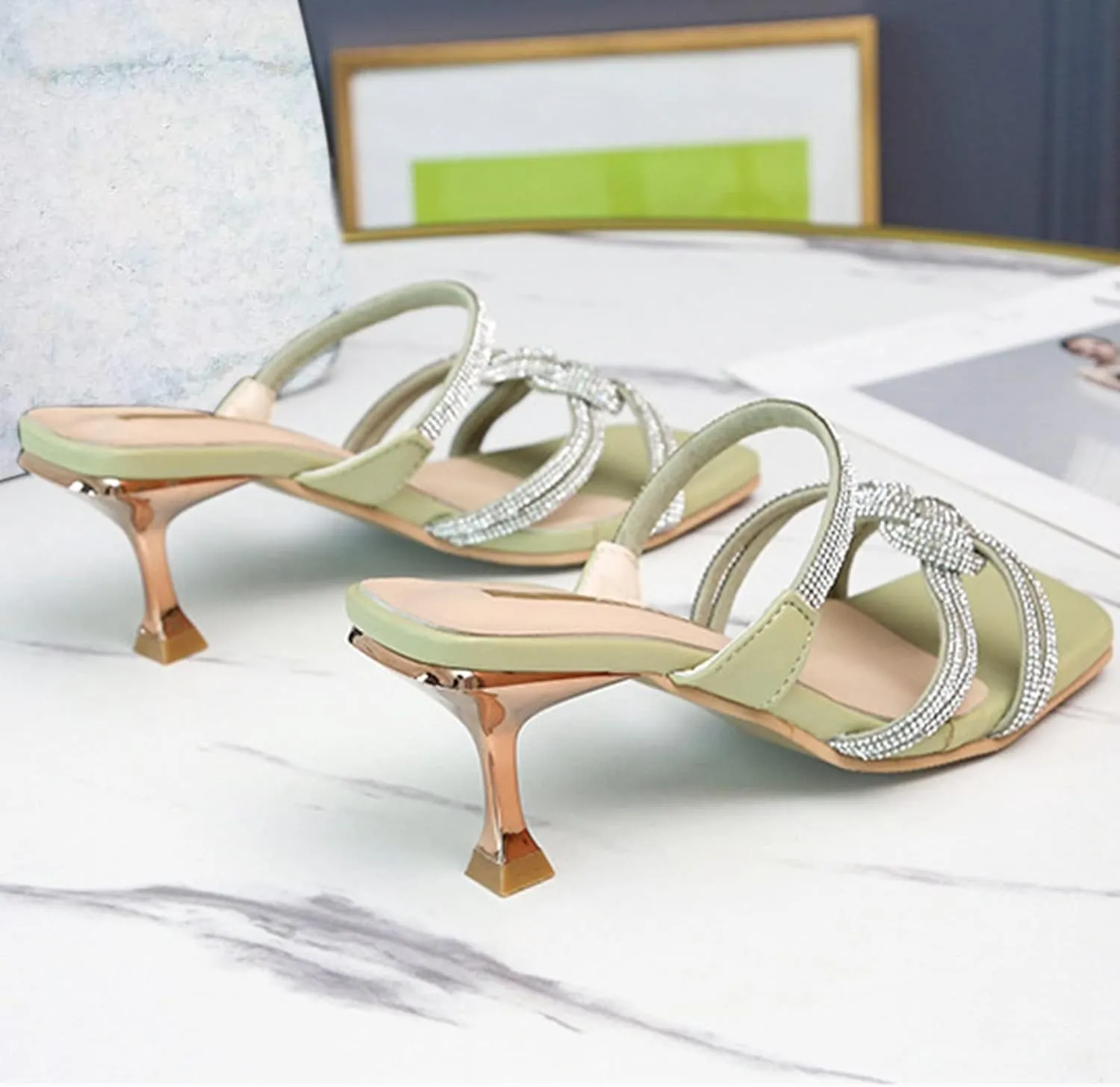 Women High Heels Sandals Open Toe Square Toe Strappy Chunky Heel Ankle Strap Shoes