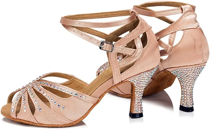 Women Rhinestone Ballroom Dance Shoes Latin Salsa Performance Dance Shoes