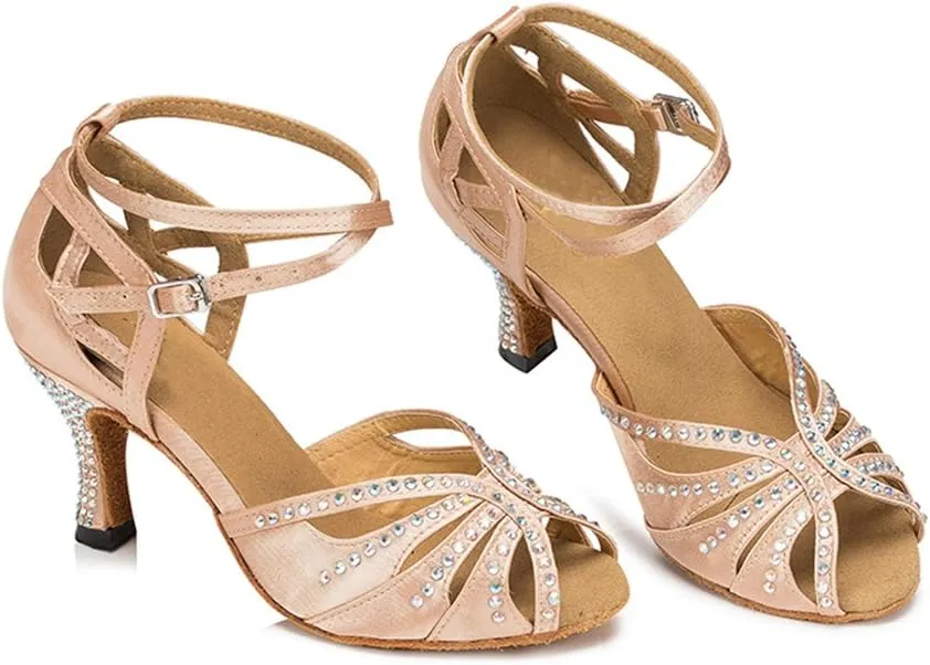 Women Rhinestone Ballroom Dance Shoes Latin Salsa Performance Dance Shoes