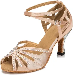 Women Rhinestone Ballroom Dance Shoes Latin Salsa Performance Dance Shoes