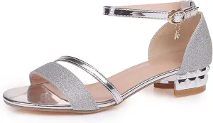 Women Square Toe Heels Open Toe Strappy Ankle Strap Chunky Heel Sandals Party Dress Shoes