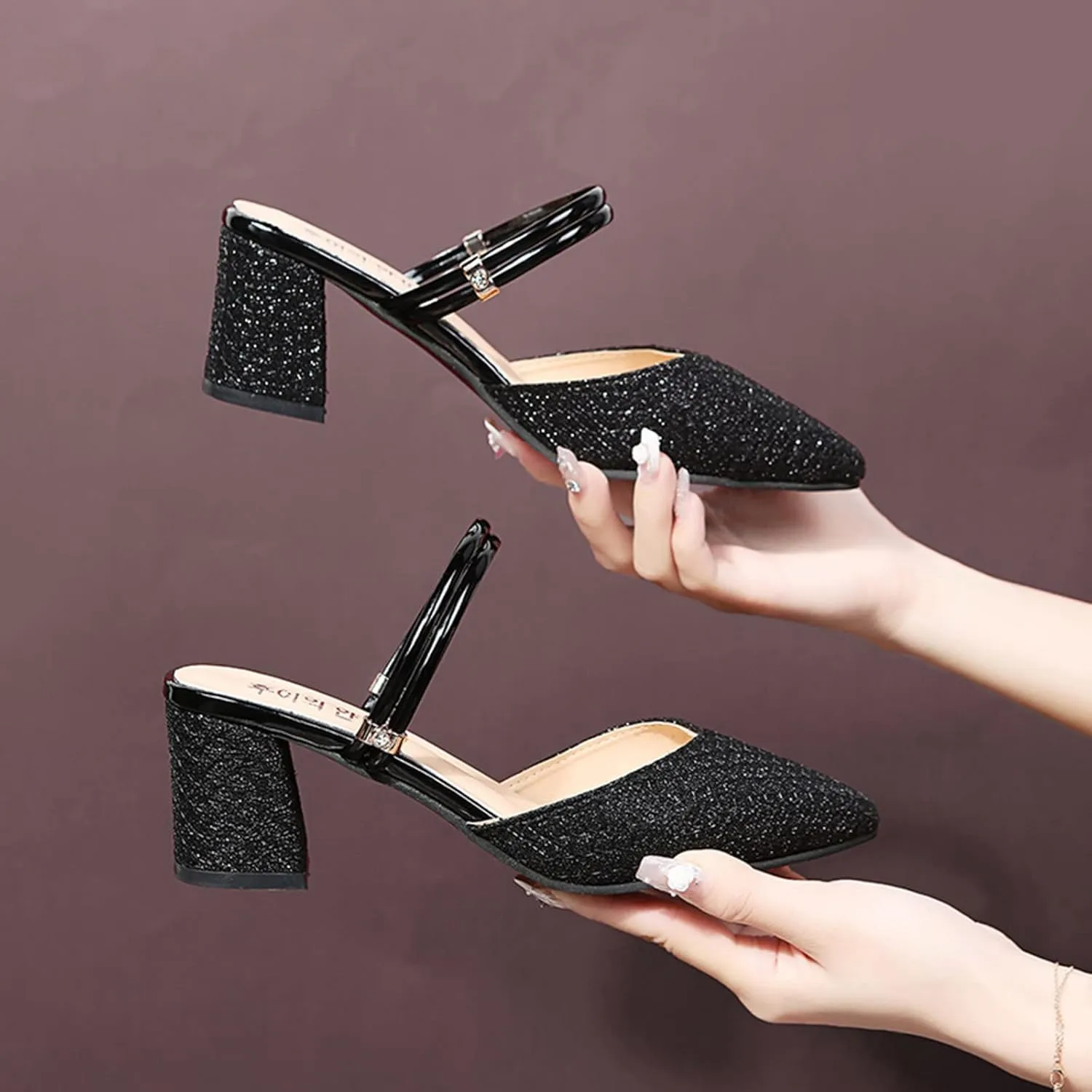 Women Strappy Heeled Sandals Open Toe Square Toe Chunky Heel Ankle Strap Comfortable Shoes
