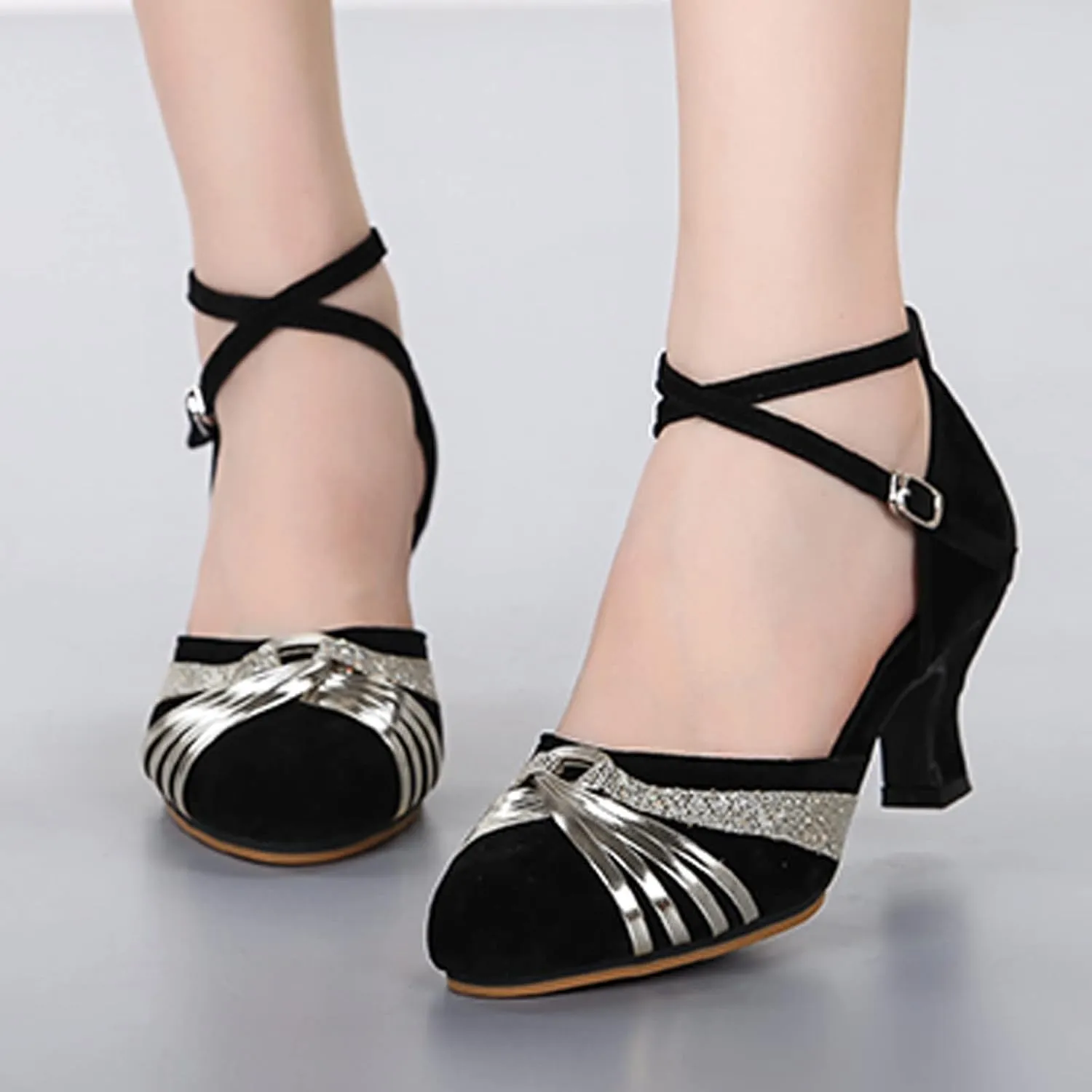 Women Strappy Heels Open Toe Square Toe Chunky Heel Ankle Strap Party Dress Shoes