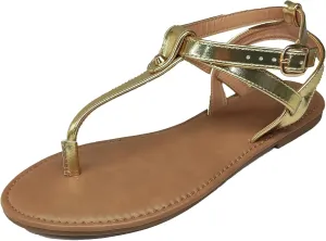 Women Thong Flat Sandals Casual T-Strap Summer Adjustable Ankle Buckle Sandals with Strappy