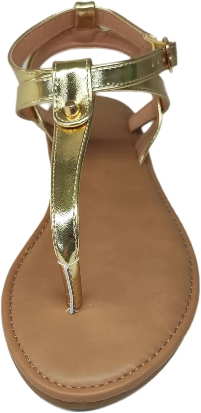 Women Thong Flat Sandals Casual T-Strap Summer Adjustable Ankle Buckle Sandals with Strappy