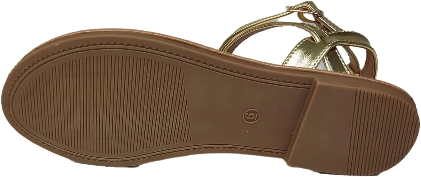 Women Thong Flat Sandals Casual T-Strap Summer Adjustable Ankle Buckle Sandals with Strappy