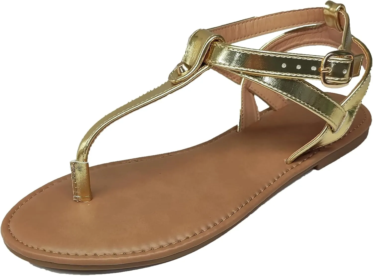 Women Thong Flat Sandals Casual T-Strap Summer Adjustable Ankle Buckle Sandals with Strappy