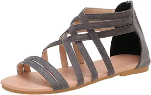Women's Cross Strappy Sandals Summer Flat Fisherman Zipper Thong Gladiator Strap Sandals