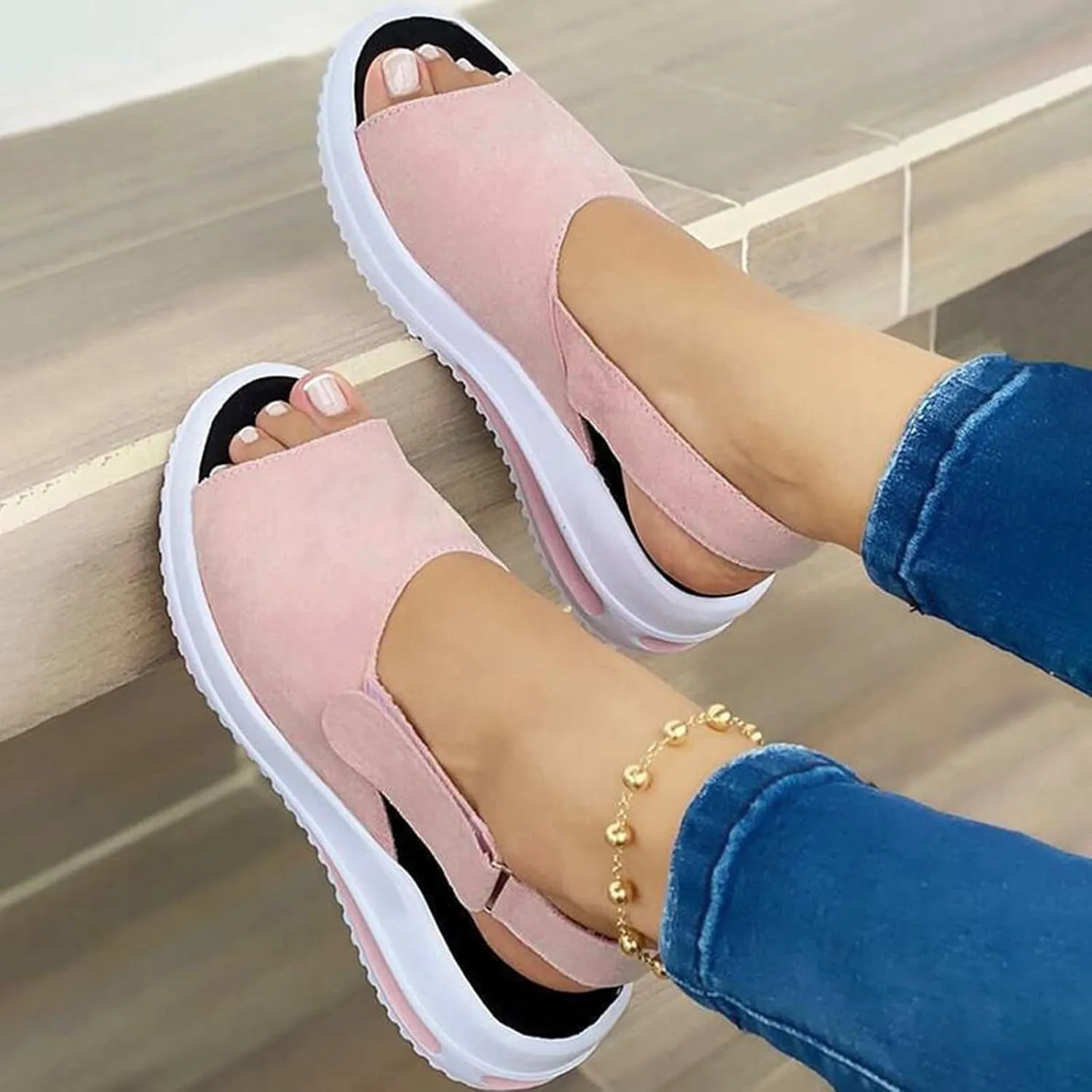 Women's Espadrille Sandals Low Wedge Platform Open Toe Buckle Ankle Strap Espadrilles Wedge Sandals Casual Shoes for Summer Beach Vacation Outfits Walking All Day