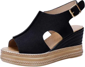 Womens Espadrille Wedge Sandals Open Toe Platform Fish Mouth Silver Ankle Strap Slingback Summer Dress Shoes Summer Close Toe