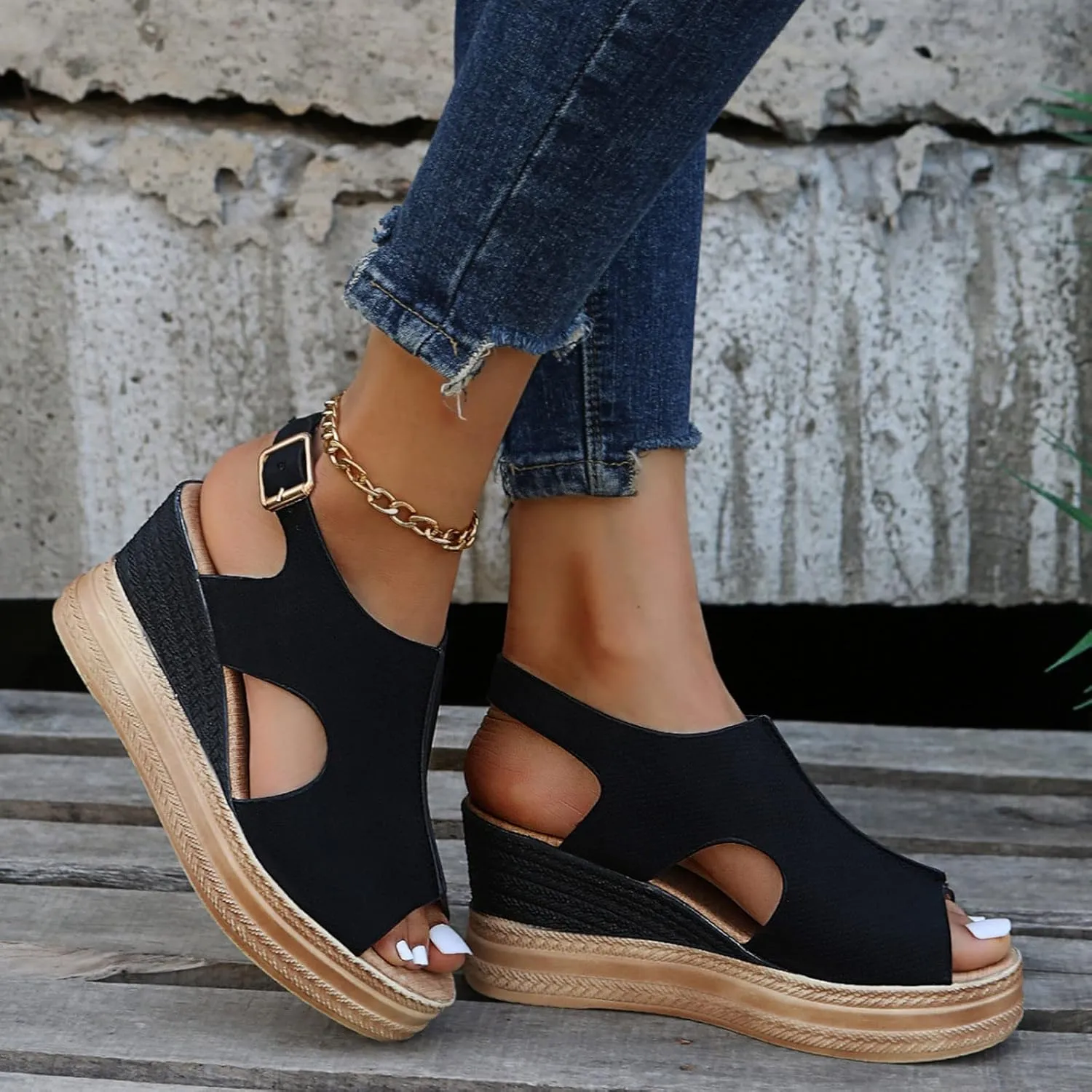 Womens Espadrille Wedge Sandals Open Toe Platform Fish Mouth Silver Ankle Strap Slingback Summer Dress Shoes Summer Close Toe