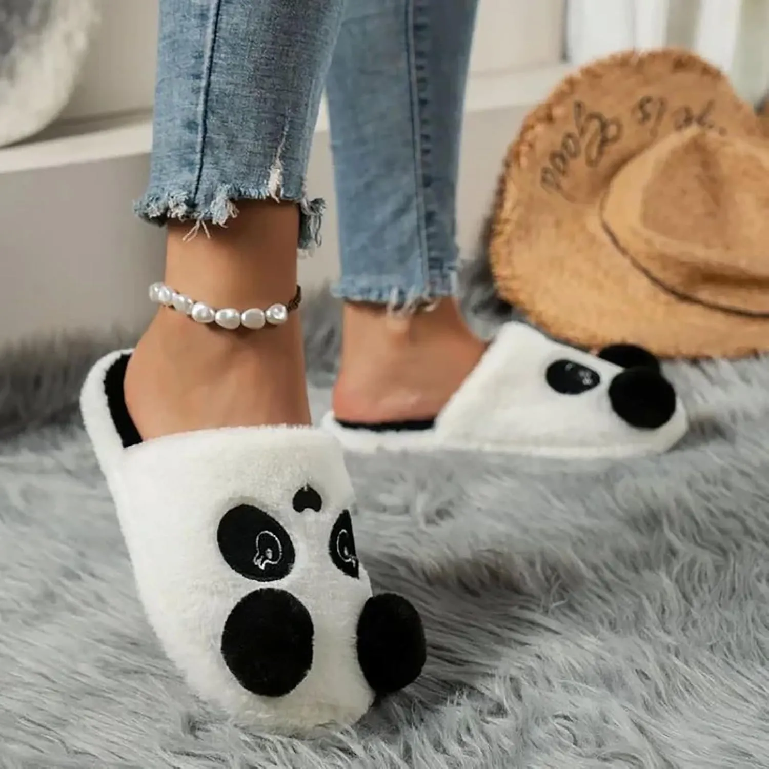 Womens Fuzzy Cute Animal Slippers, Plush Slippers Rubber Anti Slip Home Indoor Outdoor Slippers