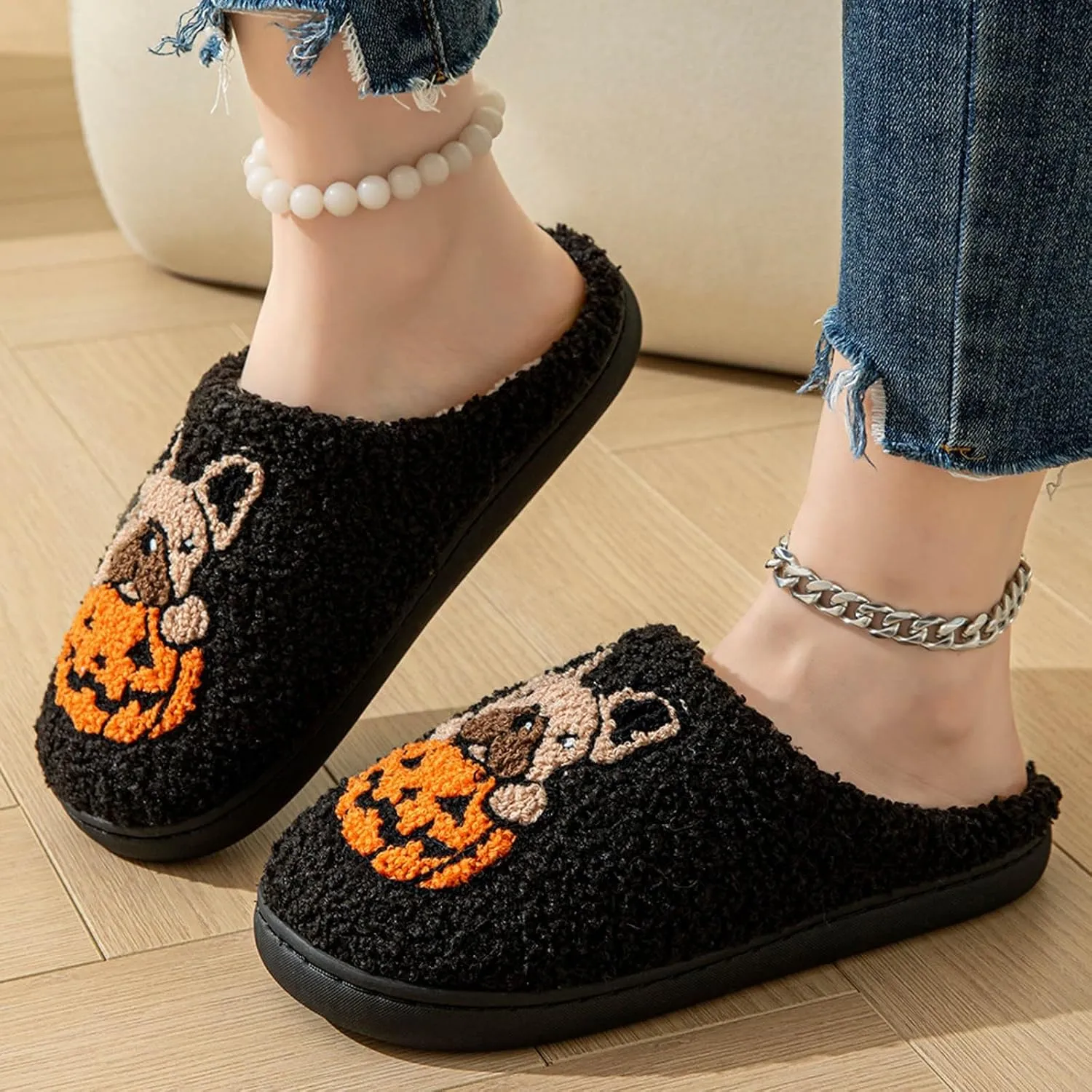 Women's Fuzzy Slippers Band Memory Foam Slippers Open Toe Shearling Indoor/Outdoor Women's Fuzzy Slippers Pom