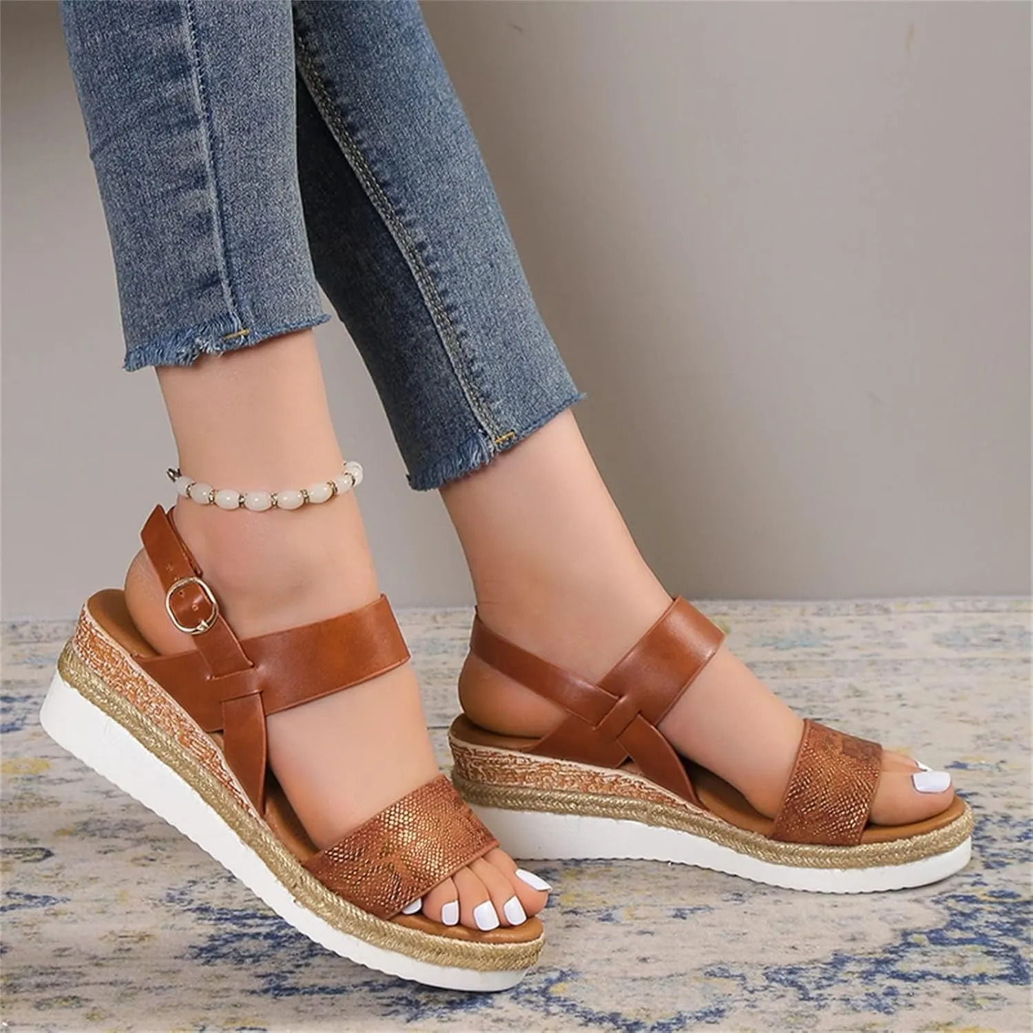 Womens High Wedge Sandals Comfortable Dressy Ankle Strap Platform Shoes Boho Beach Summer Sandals