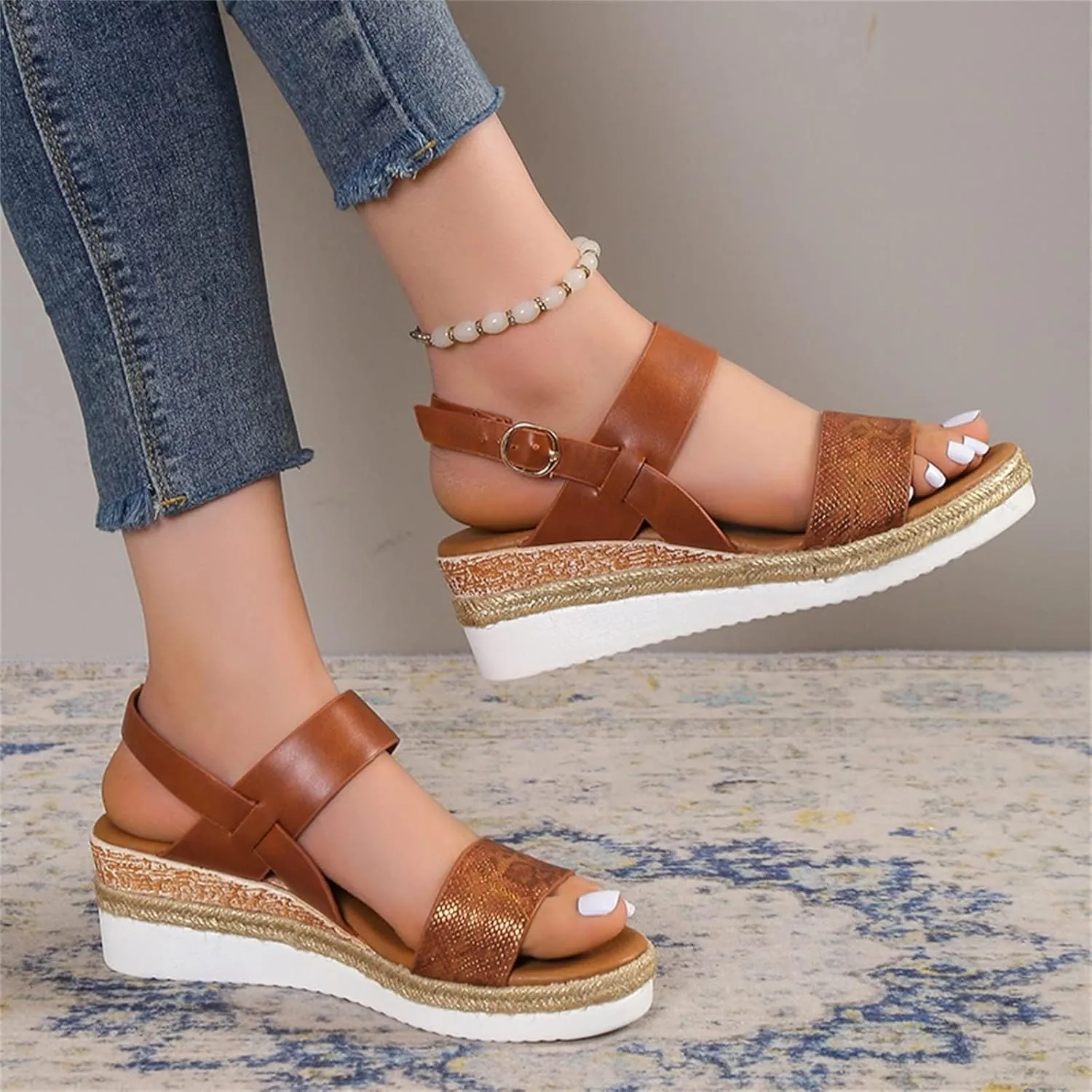 Womens High Wedge Sandals Comfortable Dressy Ankle Strap Platform Shoes Boho Beach Summer Sandals