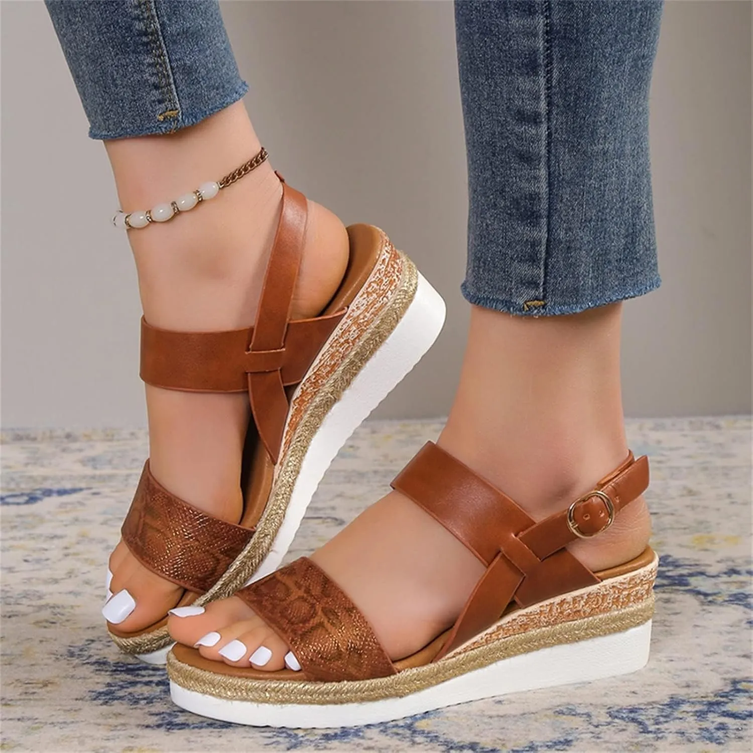 Womens High Wedge Sandals Comfortable Dressy Ankle Strap Platform Shoes Boho Beach Summer Sandals