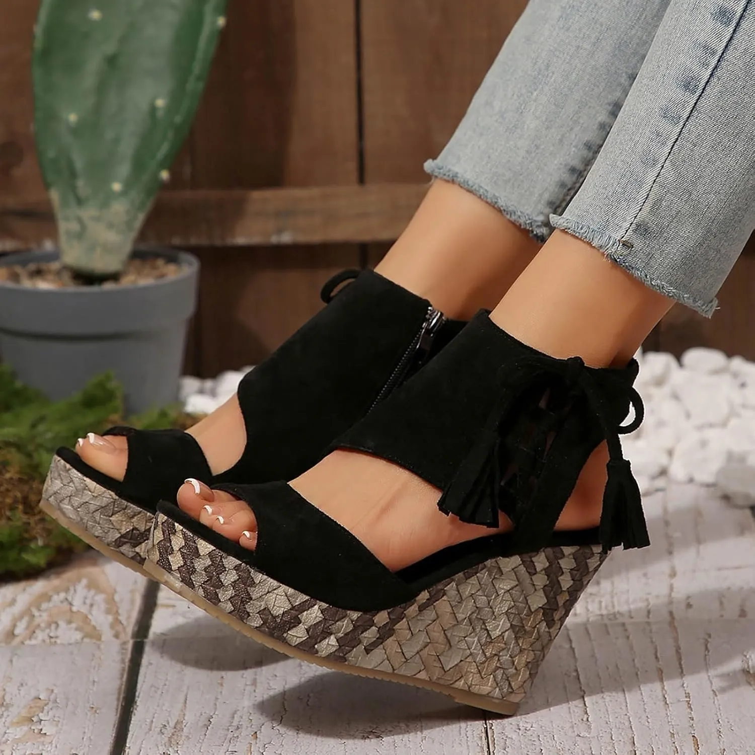 Womens High Wedge Sandals Comfortable Dressy Ankle Strap Platform Shoes Slip On Walking Driving Shoes Boho Beach Summer Sandals