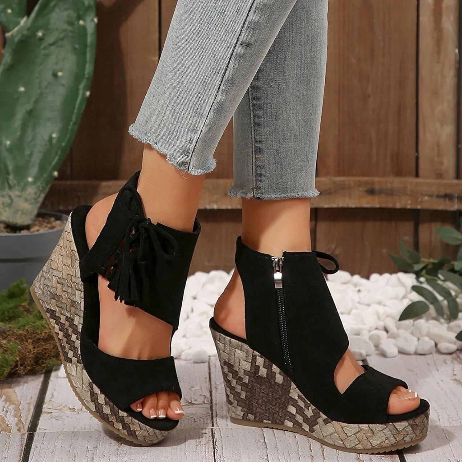 Womens High Wedge Sandals Comfortable Dressy Ankle Strap Platform Shoes Slip On Walking Driving Shoes Boho Beach Summer Sandals