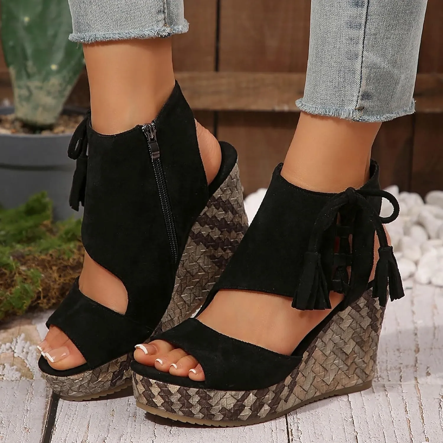 Womens High Wedge Sandals Comfortable Dressy Ankle Strap Platform Shoes Slip On Walking Driving Shoes Boho Beach Summer Sandals