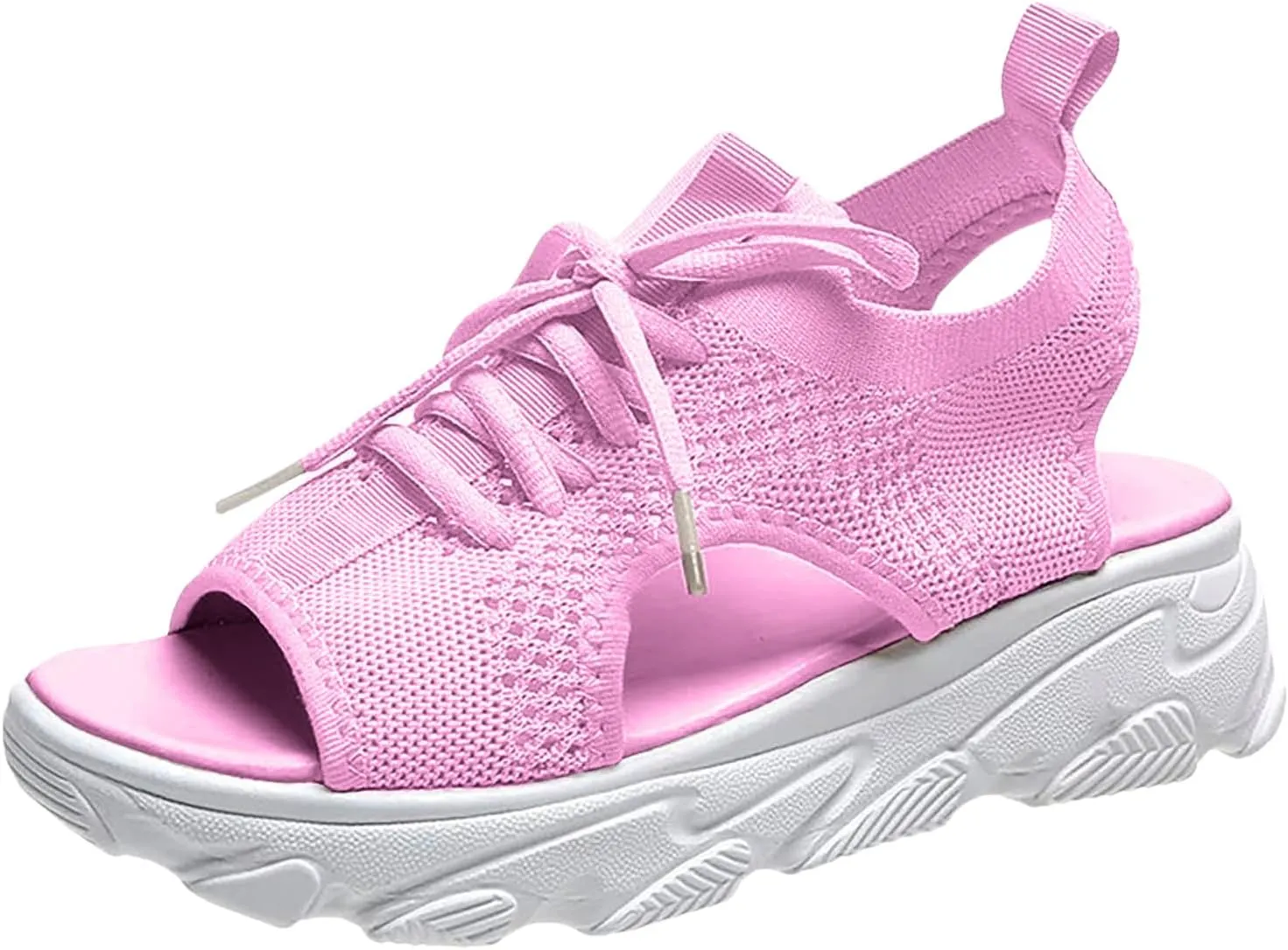 Womens Hollow Out Breathable Platform Wedge Sandals Mesh Casual Thick Soled Lace Up Sandals Open Toe Beach Shoes Ankle Strap Comfortable Walking Shoes