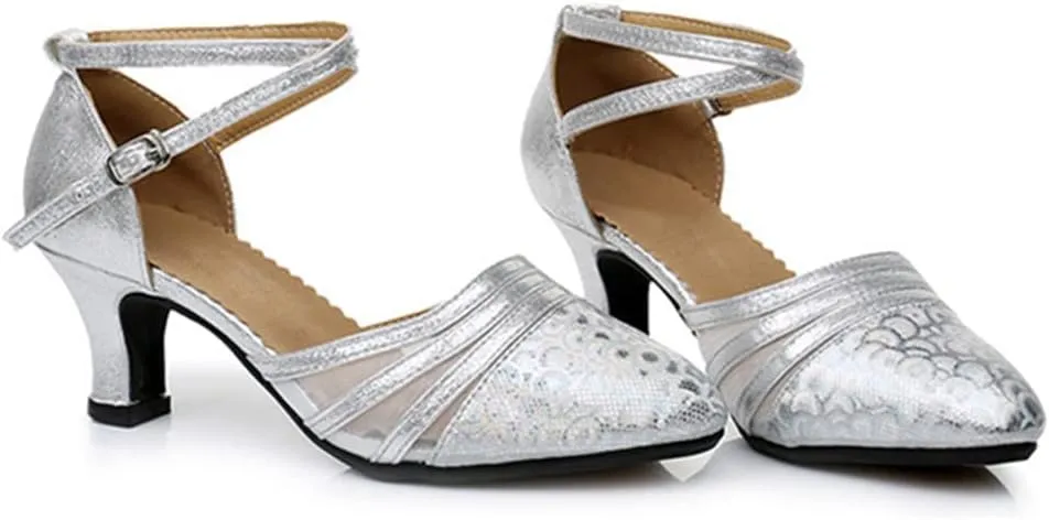 Womens Latin Dance Shoes Heeled Ballroom Salsa Tango Party Sequin Bling Practice Performance Dance Shoes