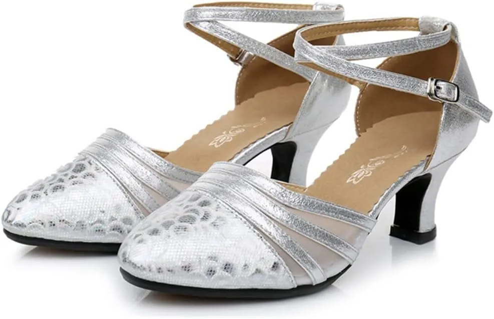 Womens Latin Dance Shoes Heeled Ballroom Salsa Tango Party Sequin Bling Practice Performance Dance Shoes