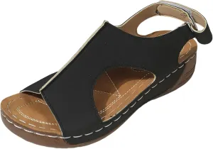 Womens Orthopedic Sandals Summer Color Block Arch Support Shoes Open Toe Ankle Strap Hook and Loop Platforms Comfortable Dress Shoes Damping Sole Lightweight Wedge Sandals Casual Walking Sandal