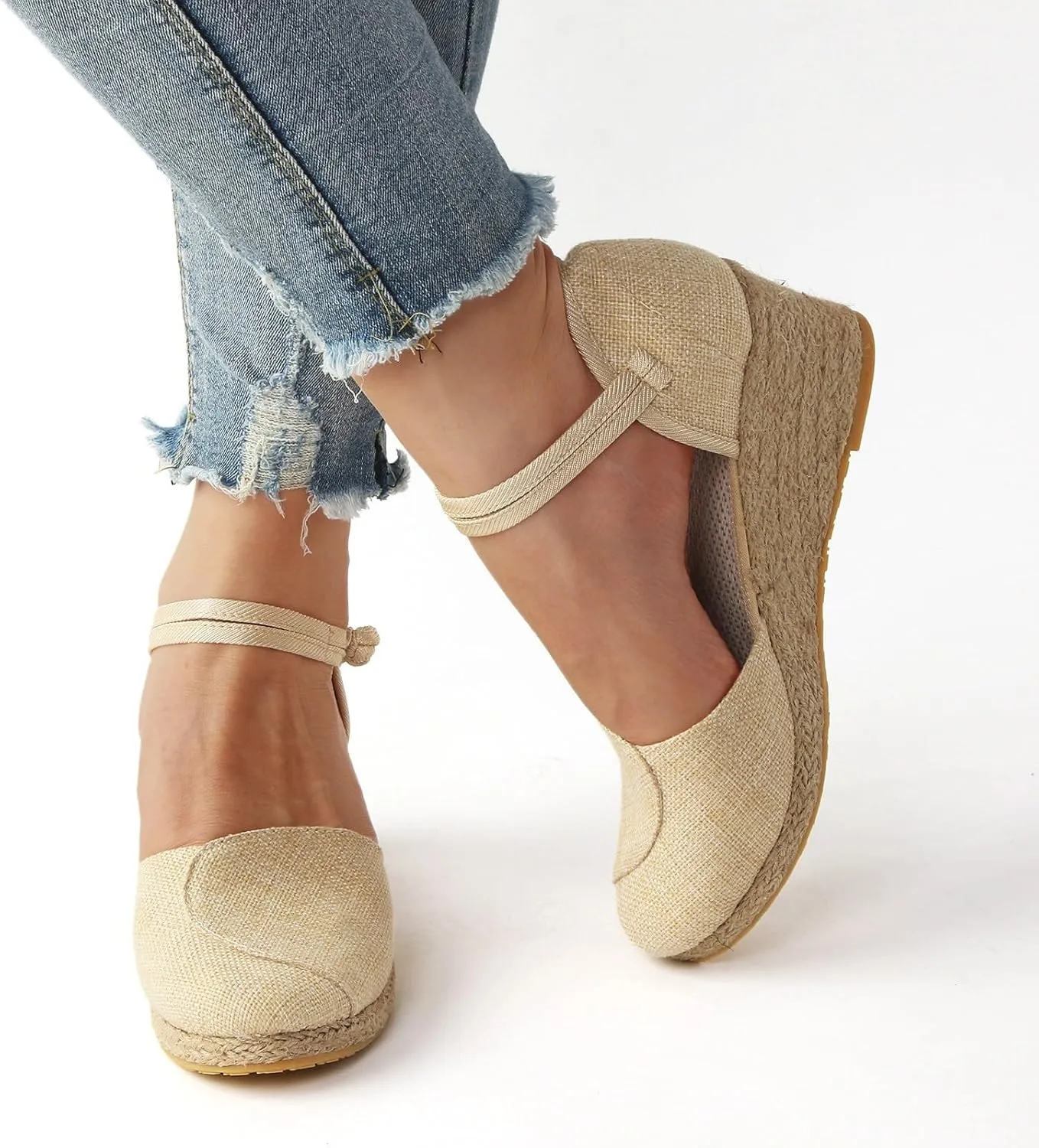 Women's Platform Wedge Sandals Wedge Sandals Women's Breathable Versatile Fashion Straw Travel High Heeled