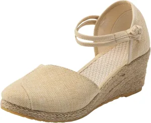 Women's Platform Wedge Sandals Wedge Sandals Women's Breathable Versatile Fashion Straw Travel High Heeled