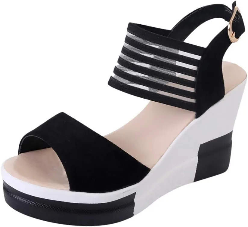 Women's Platform Wedge Sandals Women Roman Platform High Heel Fish Mouth Wedge Sandals