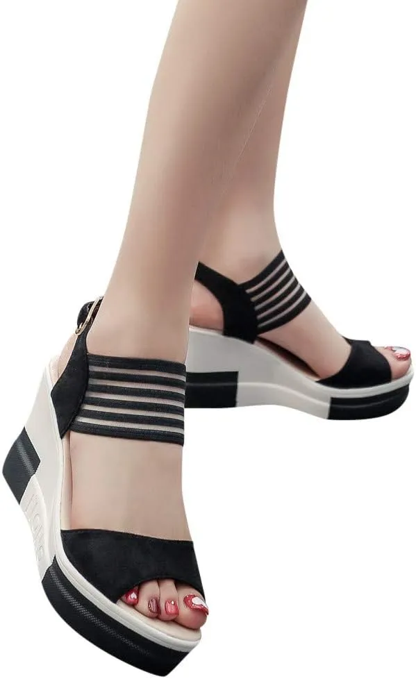 Women's Platform Wedge Sandals Women Roman Platform High Heel Fish Mouth Wedge Sandals