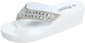 Women's Rhinestone Sandals Slip-on Platform Flip Flops Wedge Thong Sandals Beach Walking Slides Arch Support Summer Slippers