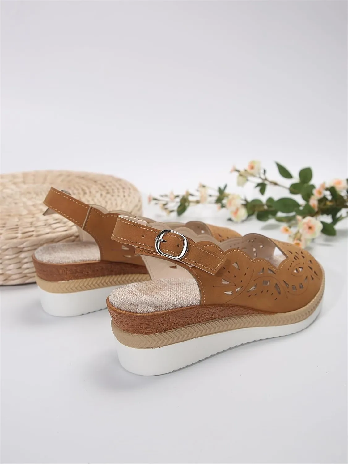 Womens Sandals 2025 Platform Shoes Casual Hollow Out Shoes Slingback Platform Wedge Sandals Causal Heel Cut Out Vamp Peep Toe Slingback Women's Sandal Fashion Dressy Sandal 2025