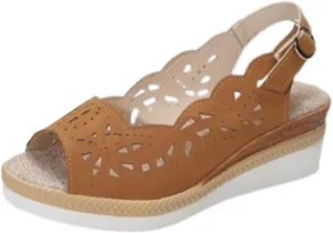 Womens Sandals 2025 Platform Shoes Casual Hollow Out Shoes Slingback Platform Wedge Sandals Causal Heel Cut Out Vamp Peep Toe Slingback Women's Sandal Fashion Dressy Sandal 2025