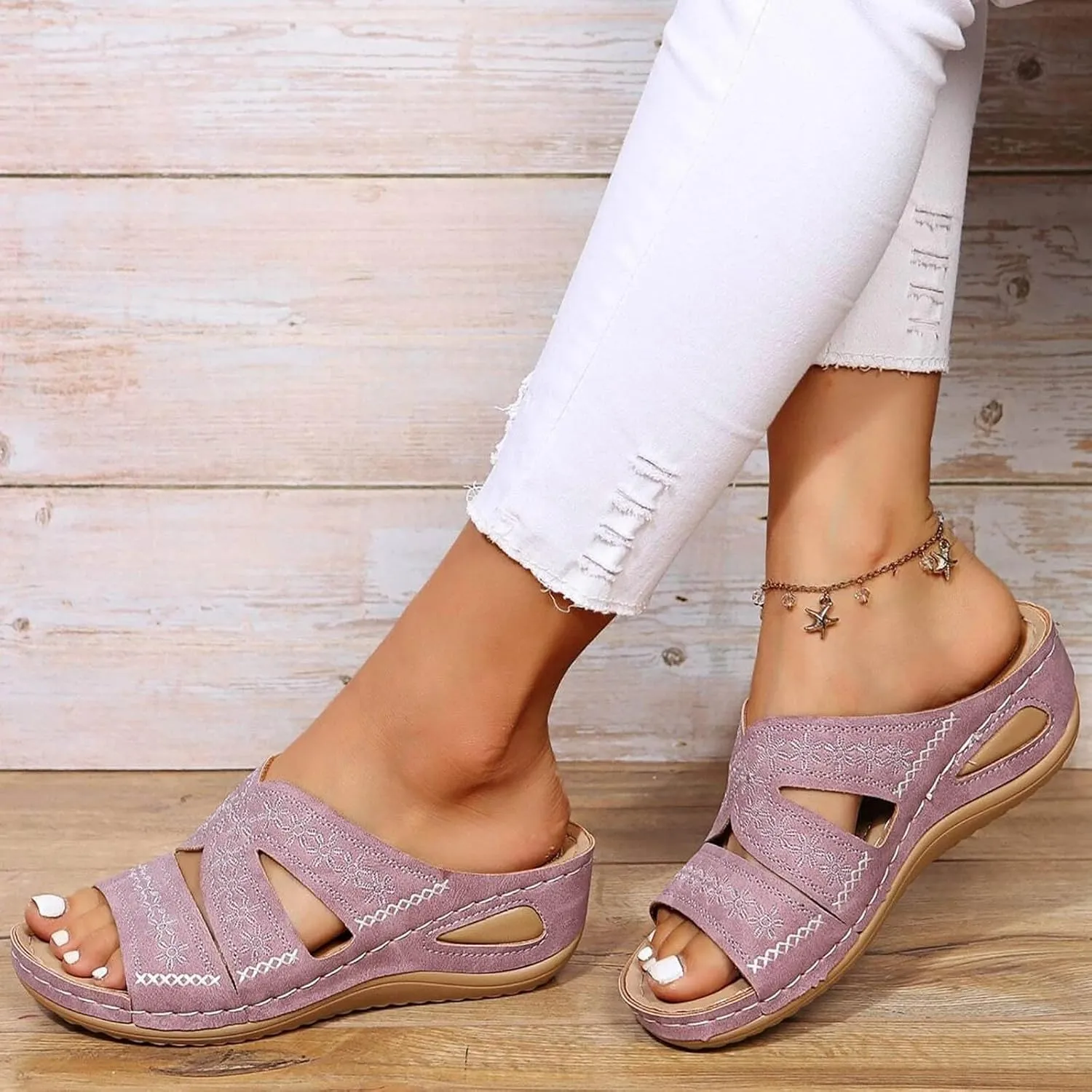 Women's Sandals Summer Yoga Mat Walking Orthopedic Sandals with Plantar Fasciitis Arch Support Wedge Sandals