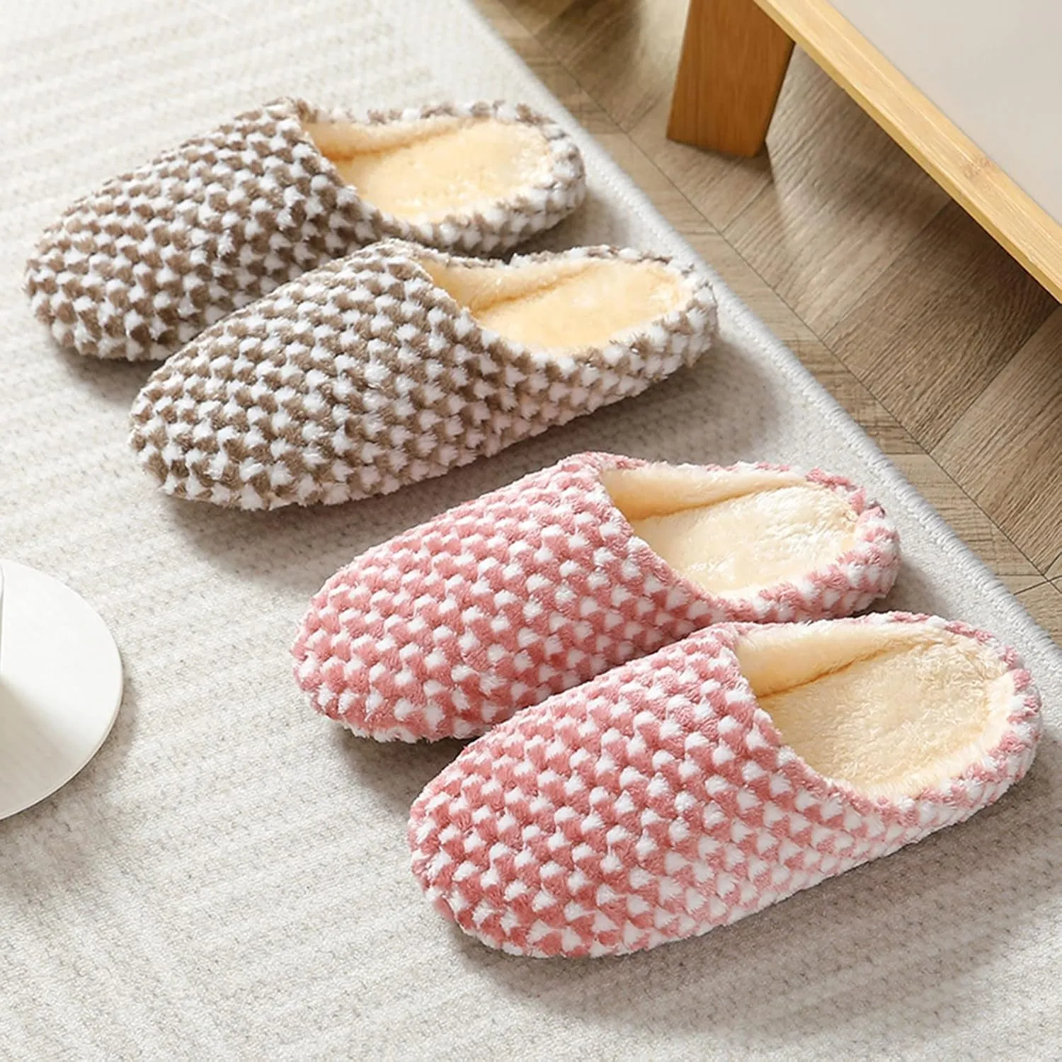 Womens Slippers,Unisex Slipper Slides Memory Foam Fluffy Soft Warm House Slippers Anti-Skid Cozy Plush for Indoor Outdoor