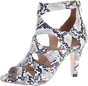 Womens Snake Pattern Stilettos Sandals Fashion Back Zipper Fish Mouth Hollow Open Toe High Heels Shoes Summer Comfortable Casual Roman Sandalias