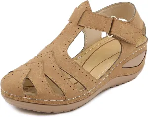 Womens Wedge Sandals Comfortable Closed Toe Wedge Platform Sandals Casual Bohemia Gladiator Outdoor Wedges ollow Out Orthopedic Shoes