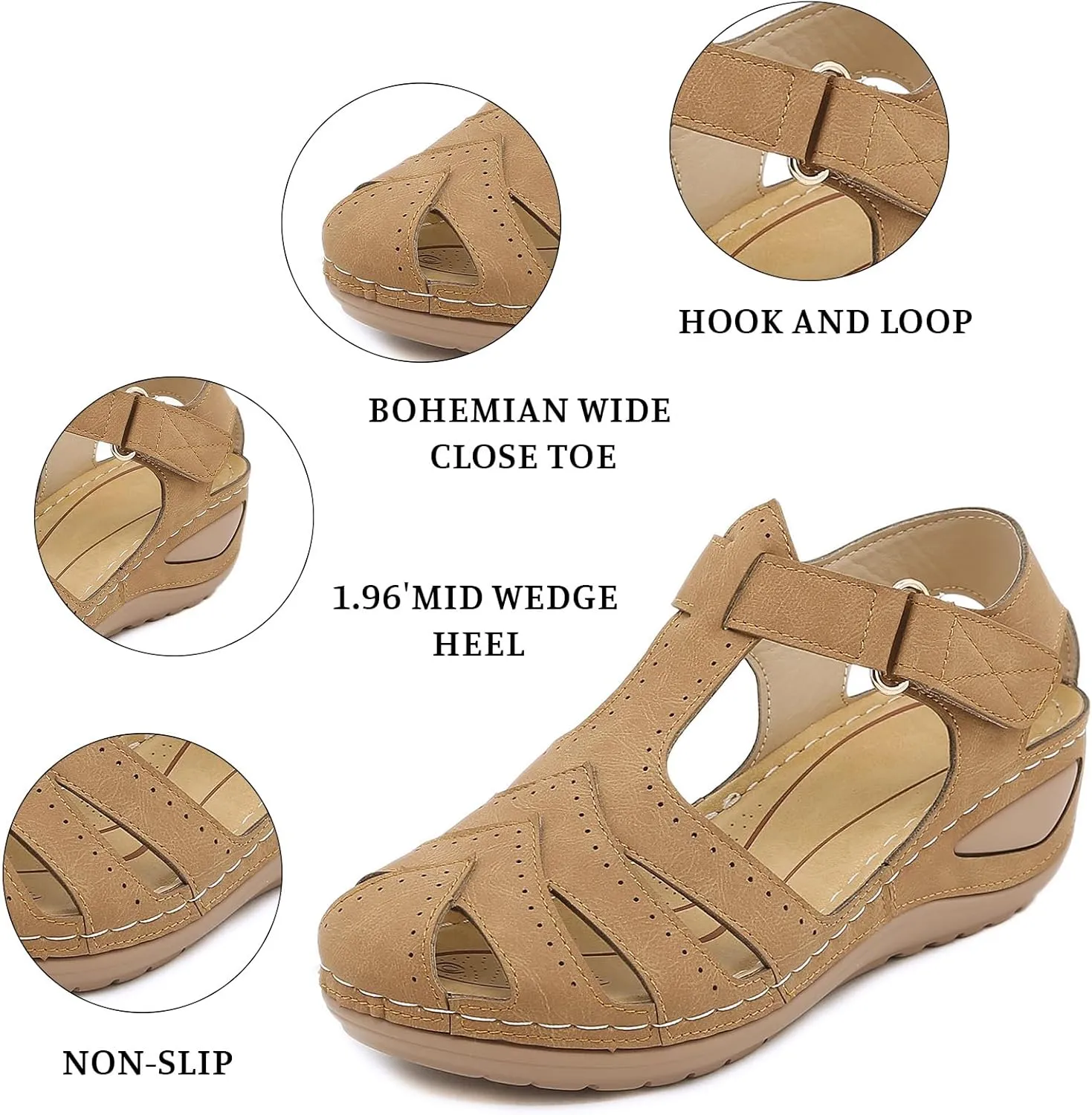 Womens Wedge Sandals Comfortable Closed Toe Wedge Platform Sandals Casual Bohemia Gladiator Outdoor Wedges ollow Out Orthopedic Shoes