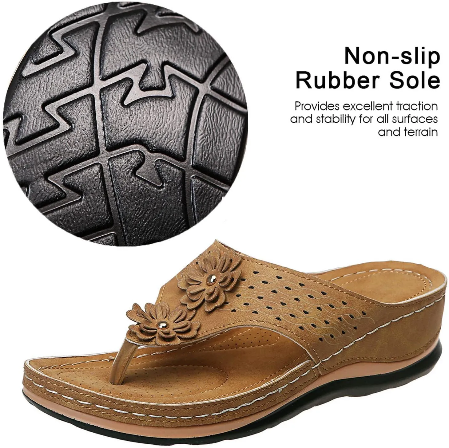 Womens Wedge Sandals Dressy Summer Sandals Platform Flip Flops Comfortable Orthopedic Sandals with Arch Support