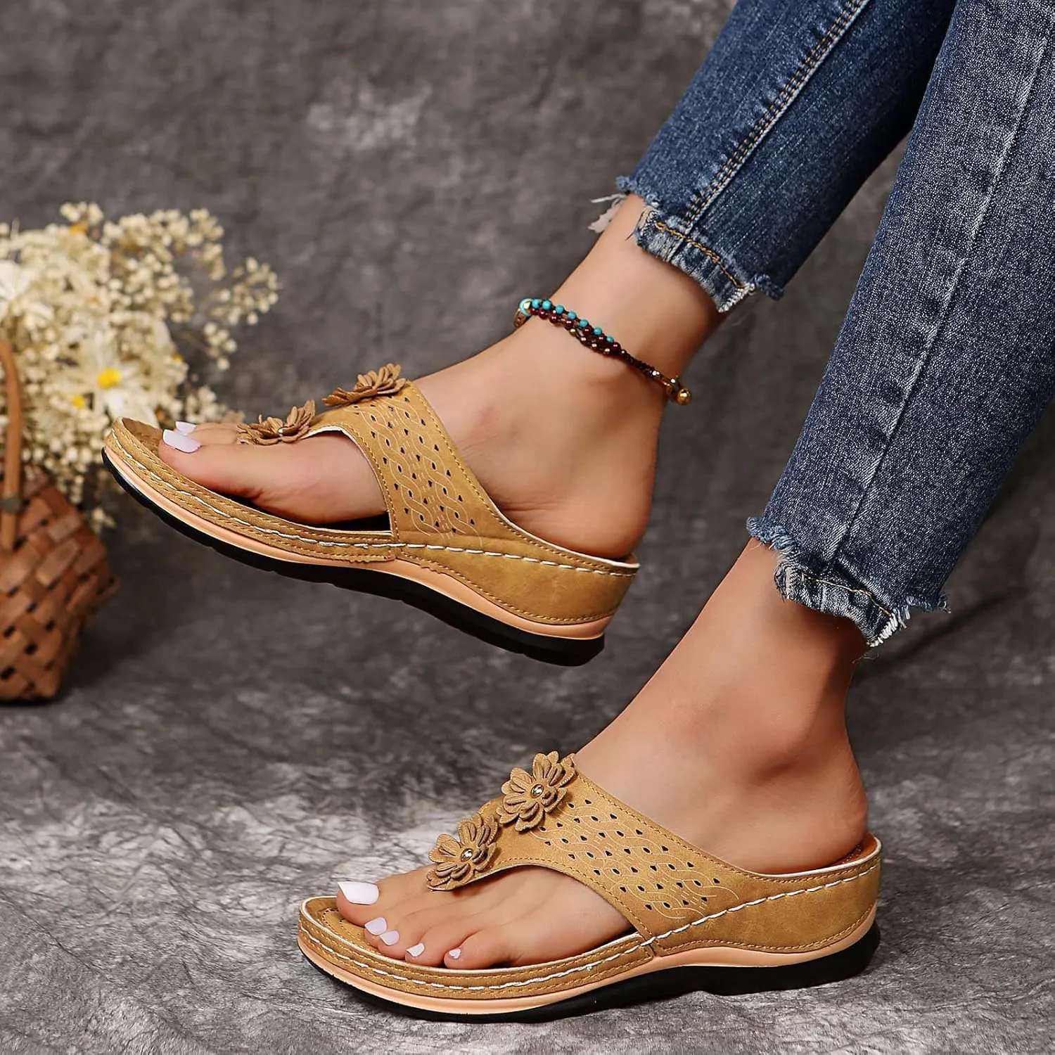 Womens Wedge Sandals Dressy Summer Sandals Platform Flip Flops Comfortable Orthopedic Sandals with Arch Support