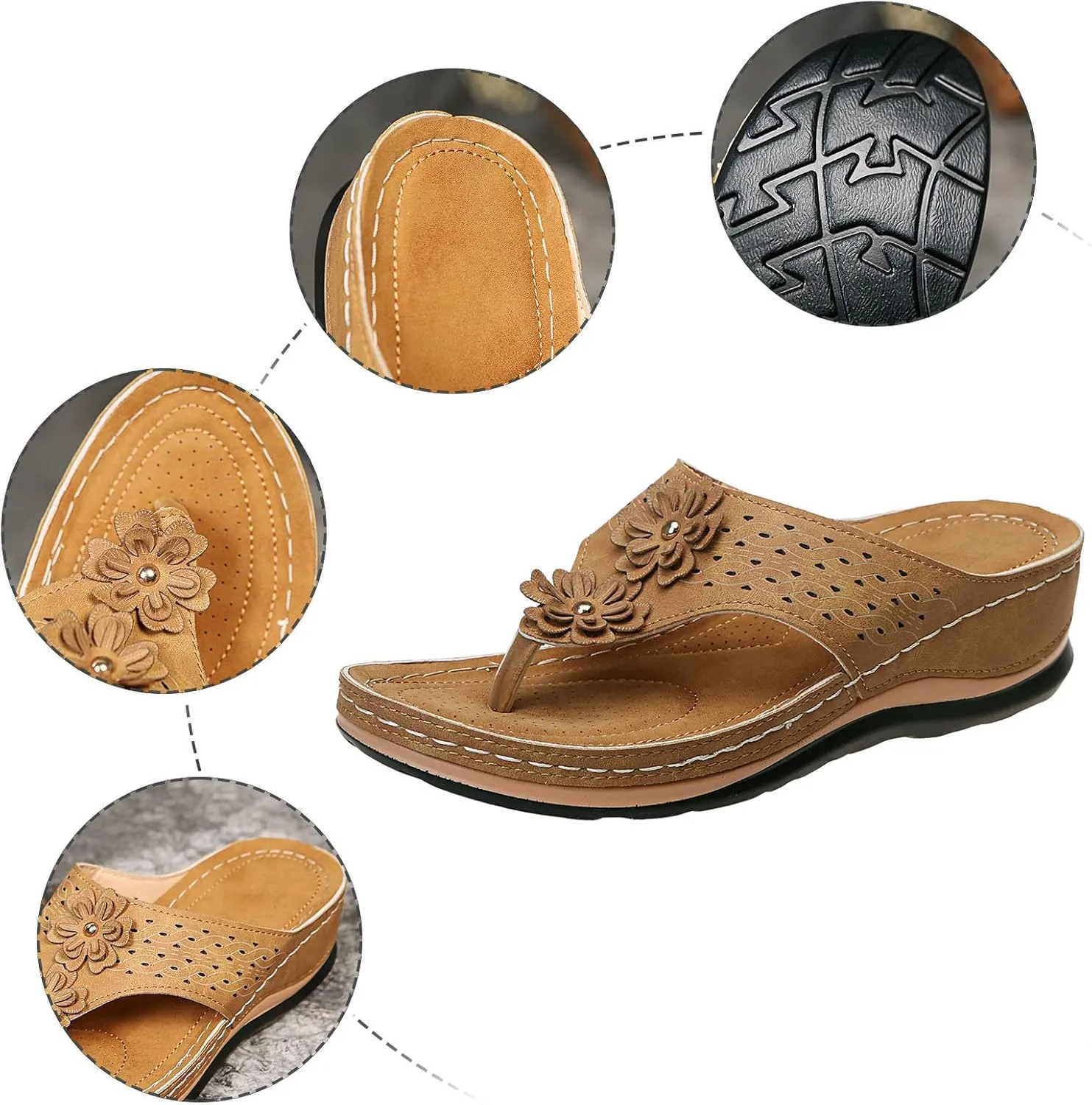 Womens Wedge Sandals Dressy Summer Sandals Platform Flip Flops Comfortable Orthopedic Sandals with Arch Support