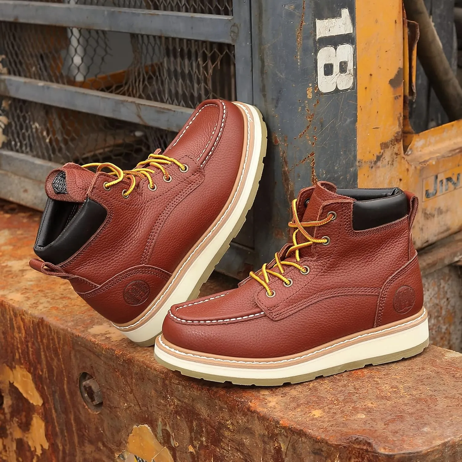 Work Boots for Men, 6" Soft/Composite Toe Slip Resistant Puncture-proof EH Moc Toe Men's Work Boots
